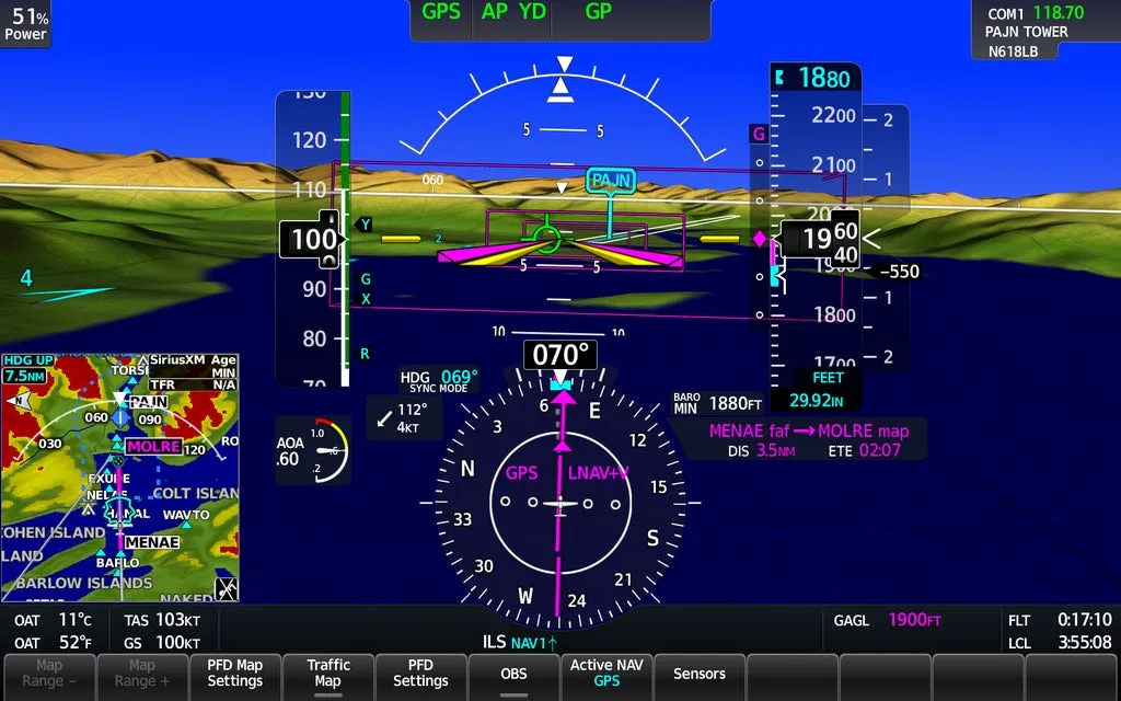Cockpit instruments and horizon during instrument conditions